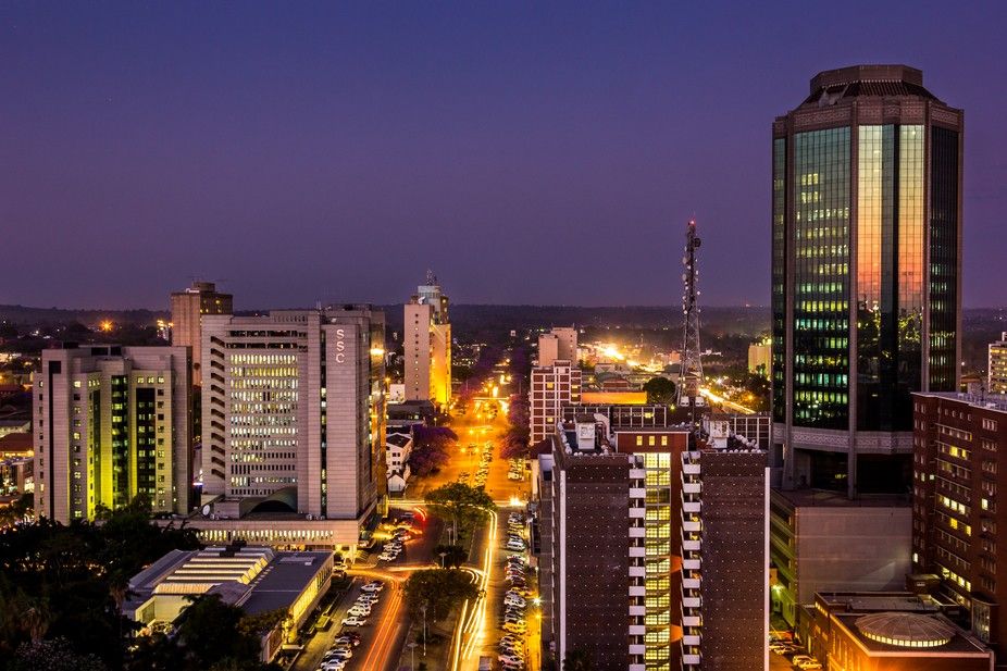 Harare city skyline at twilight, Zimbabwe